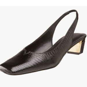 J.RENEE BEV SLING BACK PUMPS REPTILE PRINT BLACK SYNTHETIC LEATHER EUC SIZE 7.5